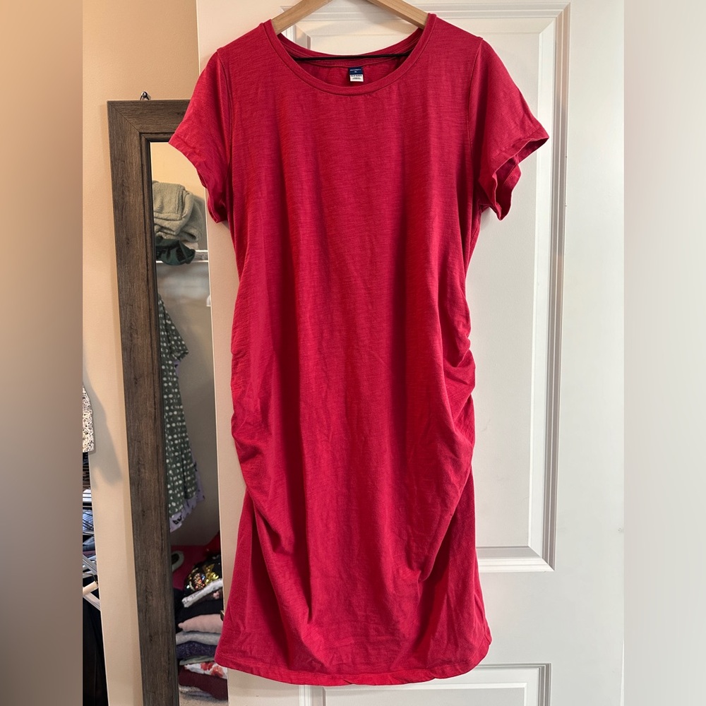 Red Slub Maternity Ruched Midi Dress XL